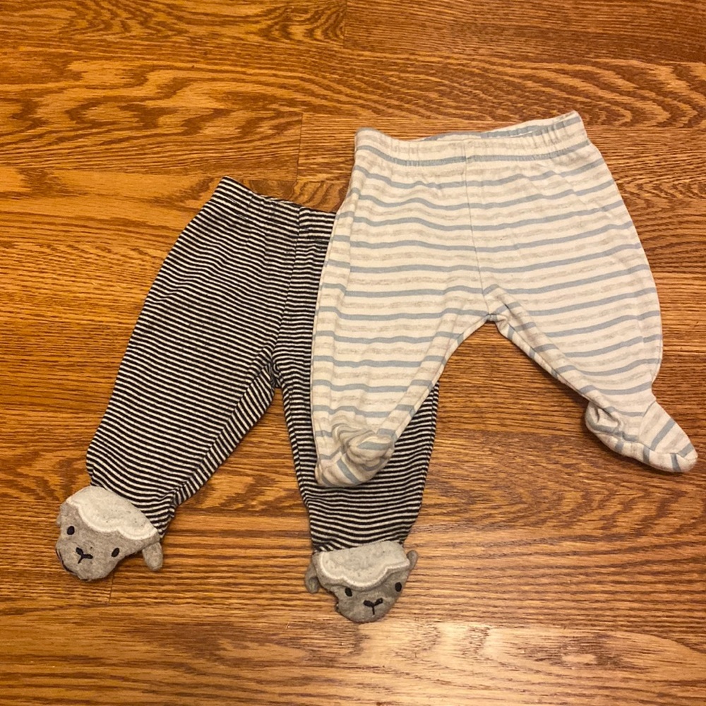 Newborn pants with footies on then